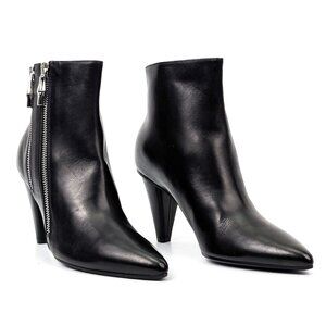 Longchamp Wmn Dress Office Double Zip Pointy Black Leather Ankle Boots 5US EUR36